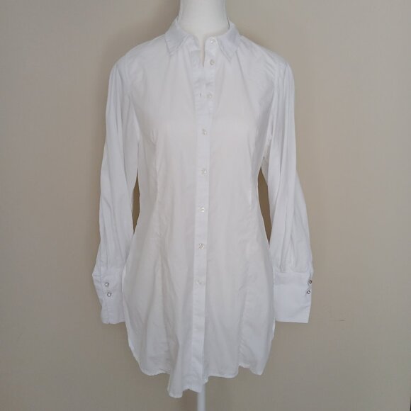 Anthropologie Maeve Button Down Blouse Crystal Button Cuff Detail White Size 6 - Picture 1 of 9